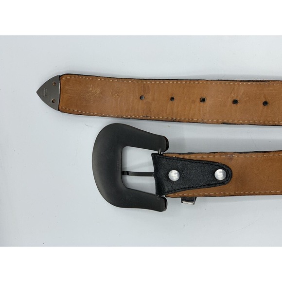 Vintage Donaldo Women's Size 36 Black Leather Tooled Embellished Western Belt - Picture 9 of 11